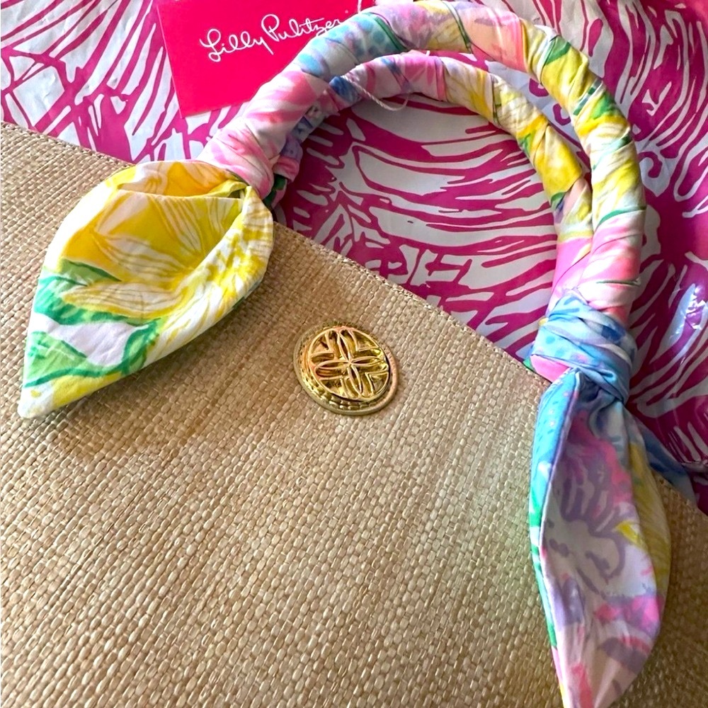 NWT LILLY PULITZER MALIA MINI STRAW BAG BRIGHT DELIGHT PATCH MULTI BEAUTIFUL! - Picture 9 of 15